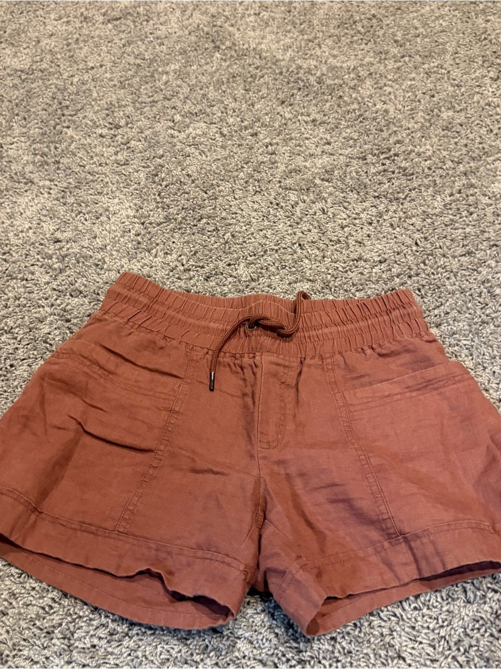 Athleta Rust High-Waist Linen-Blend Drawstring Shorts